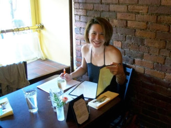 Photo of your Ithaca Restaurant Reviewer at work dining at Sahara's